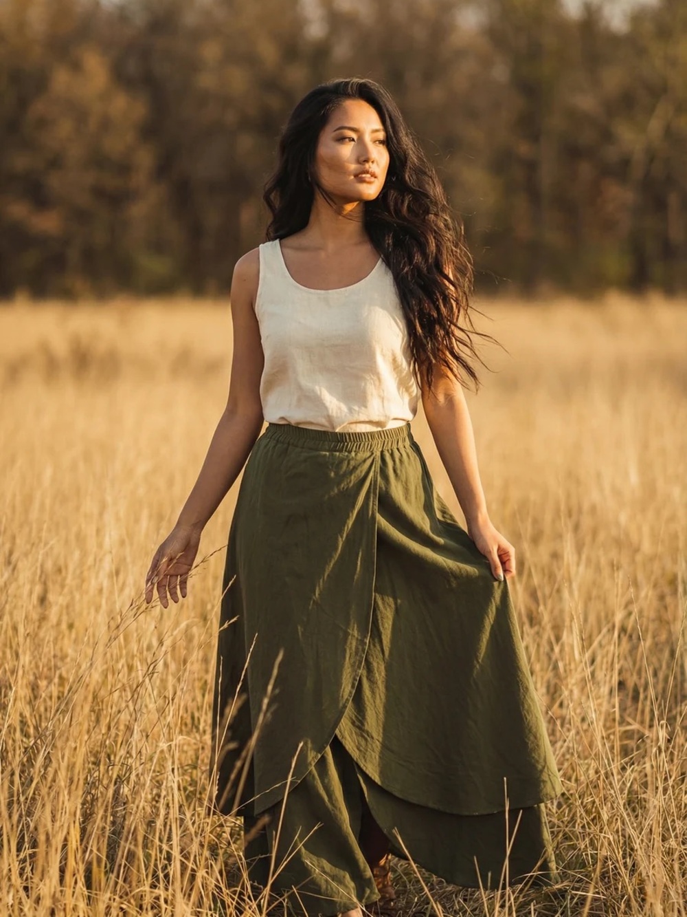 Nalani Cotton Wrap Skirt Olive
